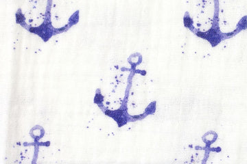 Musselin mit Ankern, weiß, blau, 0,5 m
